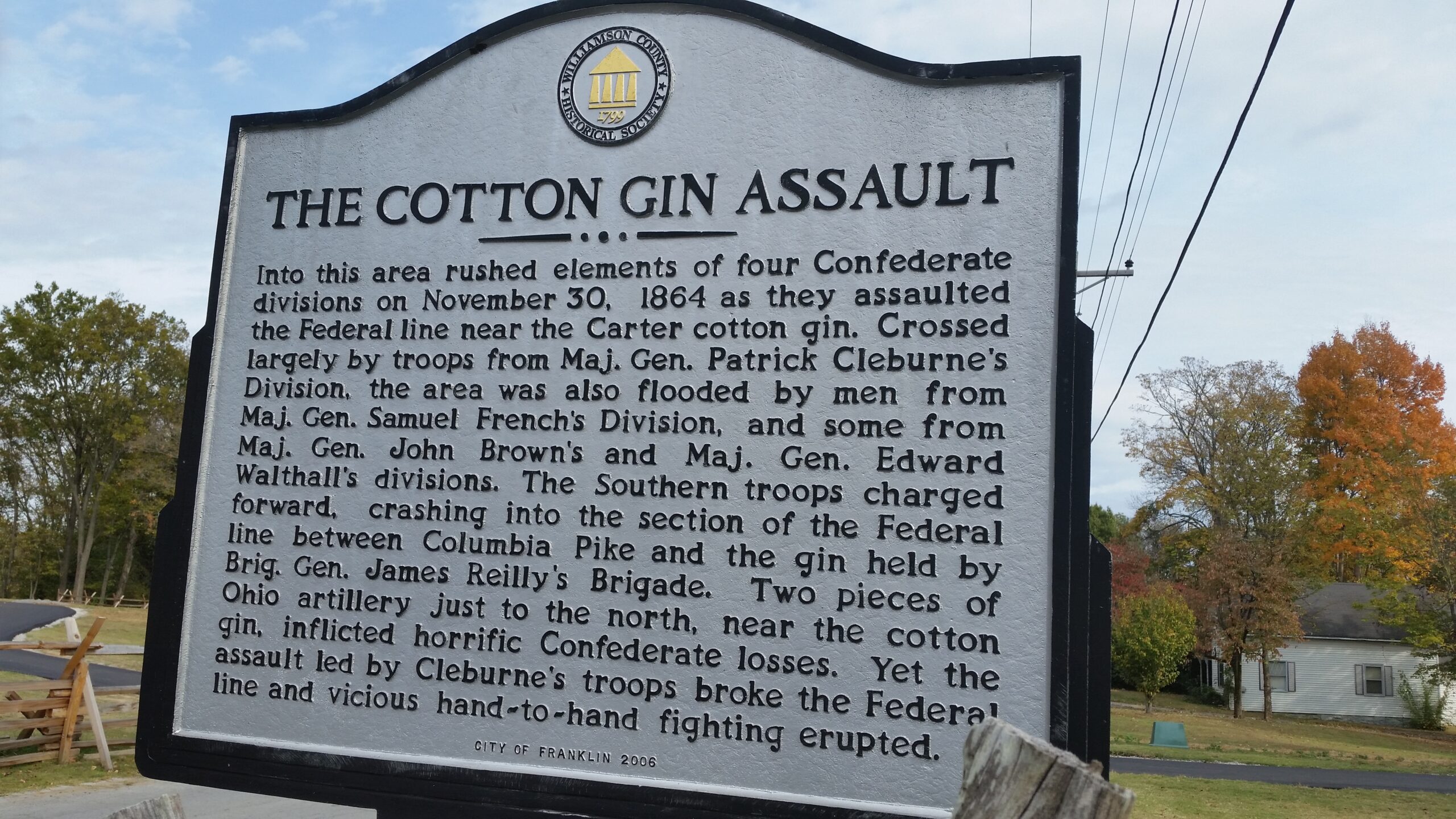 Franklin–Cotton Gin road sign