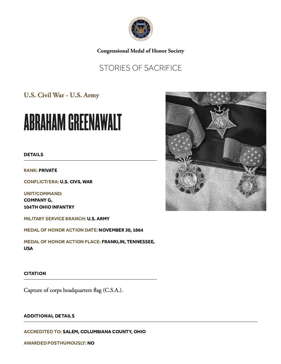 Franklin–Greenwalt Medal of Honor