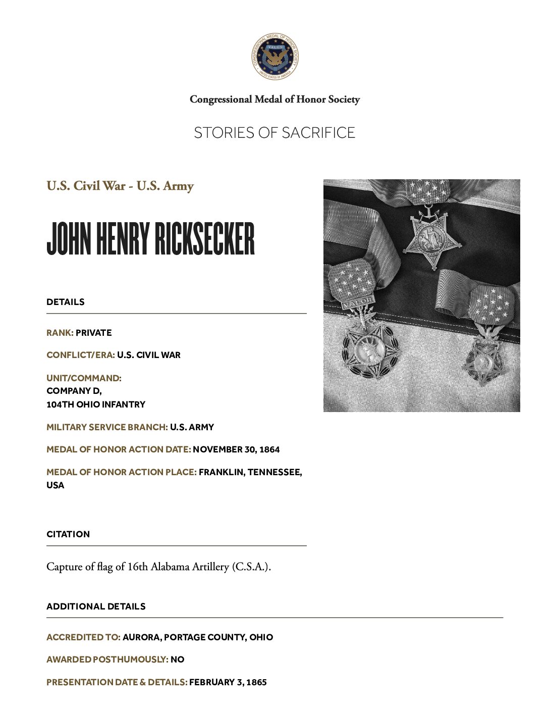 Franklin–Ricksecker Medal of Honor